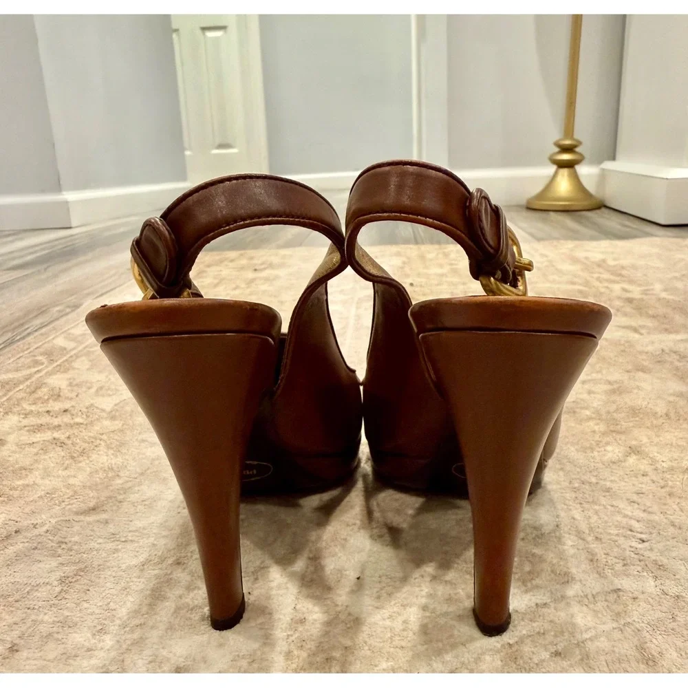 Prada Brown Leather Slingback Loafer Pumps‎ IT 38.5